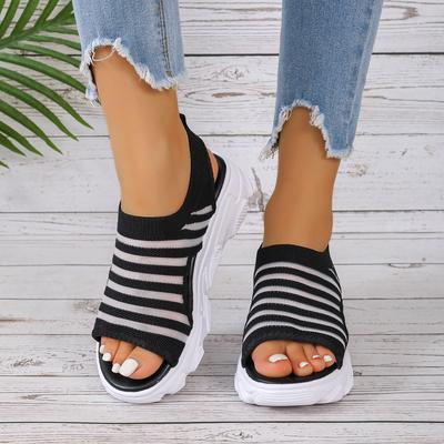 Women Elastic Knitted Sandals Fabric Summer Sandals Woman Flat Casual Indoor Outdoor Sandals Female Beach Zapatos Mujer