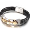 Friendship Man Bracelets Stainless Steel Braided Genuine Leather Wristband Cuff Bracelet Men Jewellery Gifts for Boyfriend Him