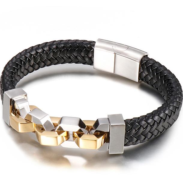 Friendship Man Bracelets Stainless Steel Braided Genuine Leather Wristband Cuff Bracelet Men Jewellery Gifts for Boyfriend Him