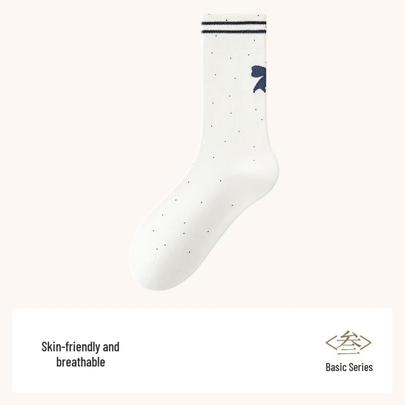 

Женские хлопковые носки до середины икры в стиле Miu - в горошек с отделкой бантом, бесшовный дизайн для осени One Size