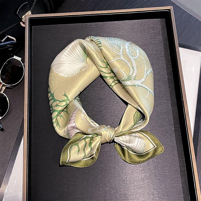 

100% Silk Scarf Bandana Women Square Scarves Wrap Kerchief Mulberry Silk Spring Floral Print Fashion Luxury Headband Hijab Shawl 53x53 cm