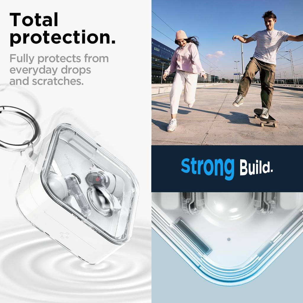 Spigen Nothing Ear (2) Clear Case with Carabiner, Anti-Loss, Scratch-Resistant Earphone Case, ACS06434 (Jet White)