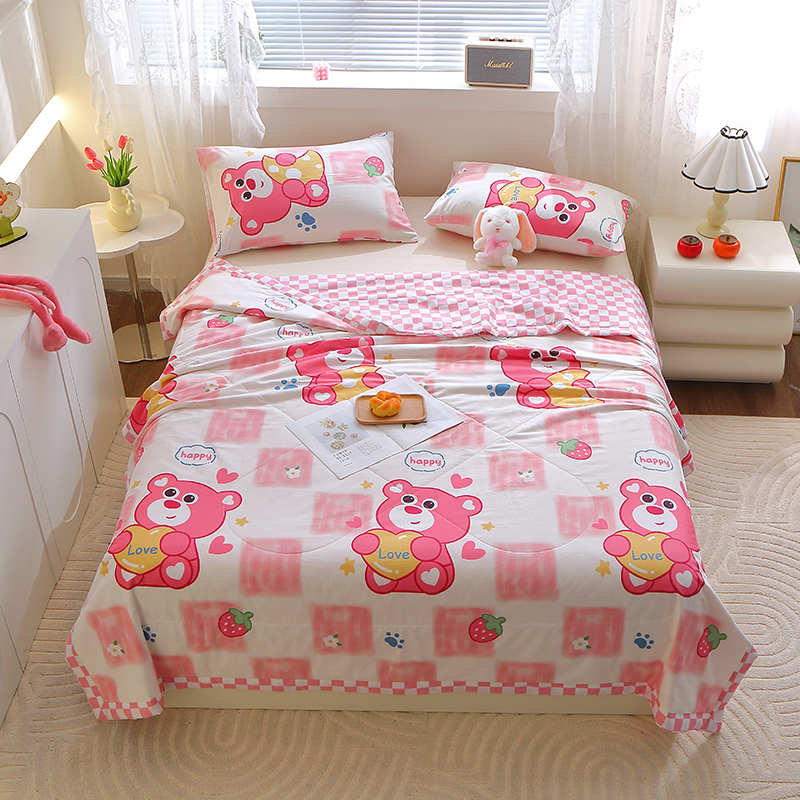 Floral Rainbow Pattern Quilt 100% Cotton Skin-friendly Comfortable Flowers Print Air Conditioning Quilt for Kids Teens Adults