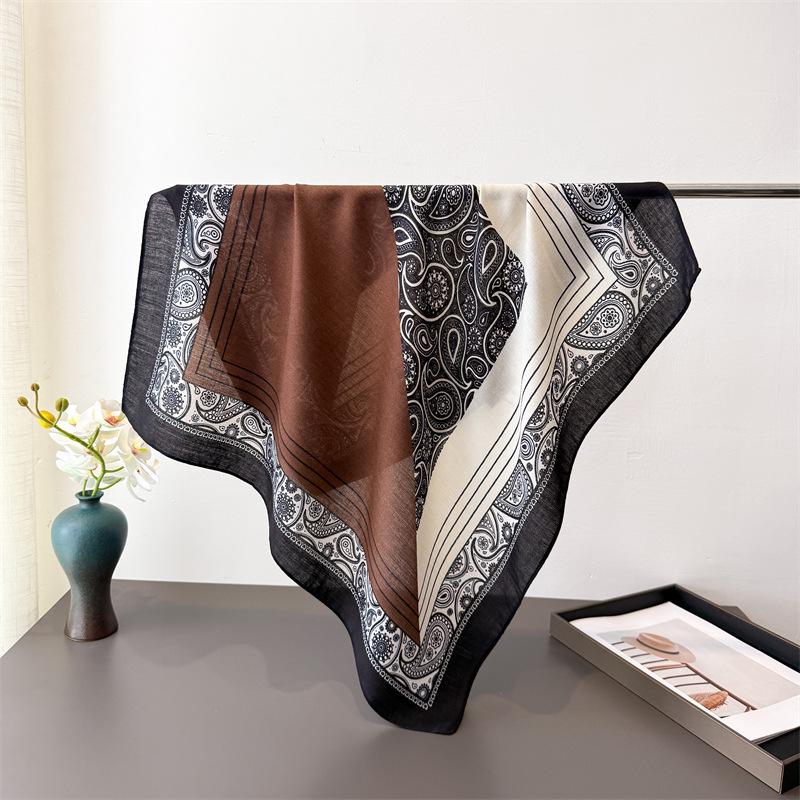 Vintage Cashew Print Women Neck Scarf Cotton Velvet Feeling Hair Scarves Foulard Head Band Shawls Wraps Neckerchief Bandana