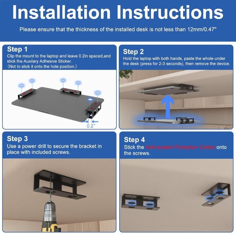 Platzsparende Untertisch-Laptop-Halterung Metallregalhalterung mit Befestigungsschrauben für Notebook-Elektronik