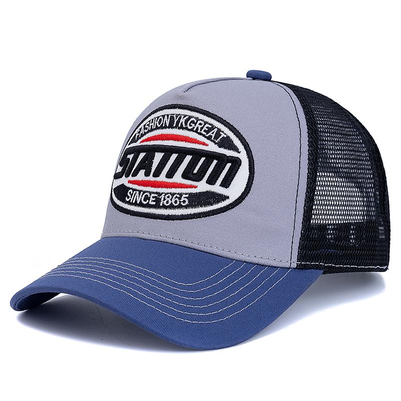 

Бейсболка унисекс классическая кепка STATION с узором в виде букв, сетчатая кепка для мужчин и женщин, дышащая уличная летняя кепка дальнобойщика 56cm-60cm серый/синий
