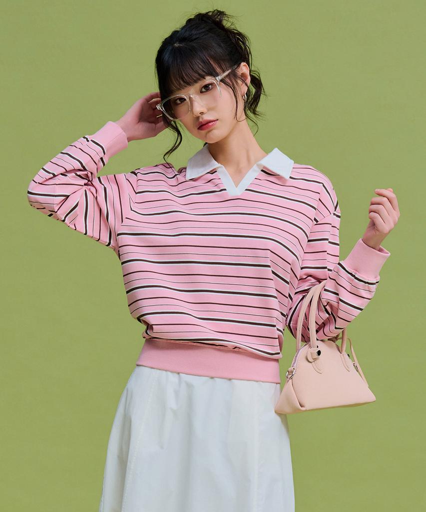 CHASECULT Women'S Striped Open Collar T-Shirt-Farg5166B0P