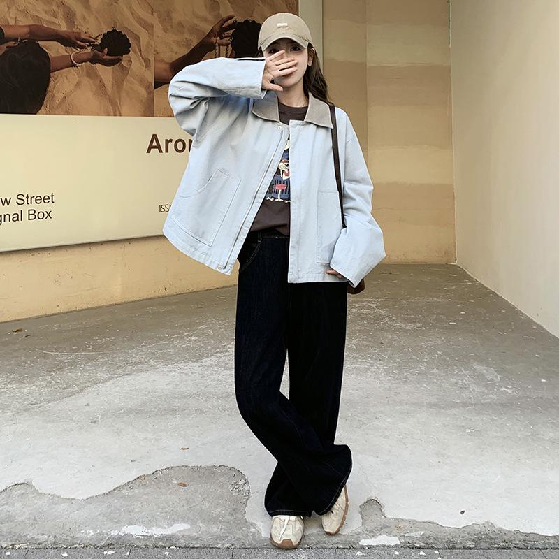 Vintage Contrast Corduroy Lapel Short Coat, 2025 Korean Style, Youthful Small Size Jacket