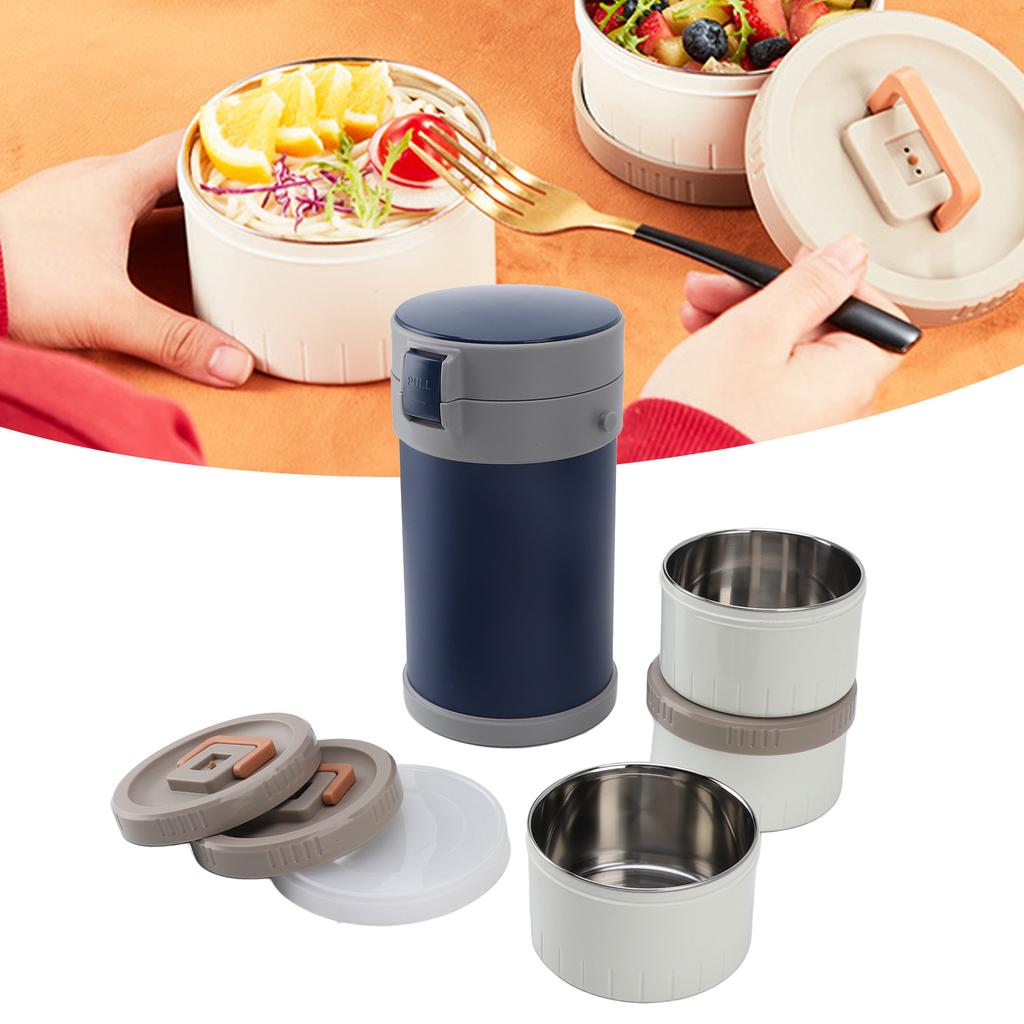 Insulated Food Jar 2.3L 3 Tier Microwave Safe 304 Stainless Steel Thermal Lunch Box with Shoulder Strap for School