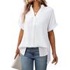 קיץ חולצת משבצות פסים רפויה לנשים עם שרוולים קצרים וצווארון וי