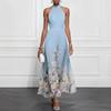 Women's Halter Neck Sleeveless Floral Print Maxi Dress High Waist Elegant Party Dress