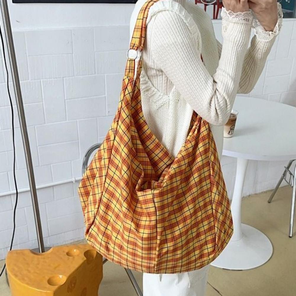 Retro Single-shoulder Bag Plaid Women's Handbag Fashionable Canvas Underarm Bag  Commuting
