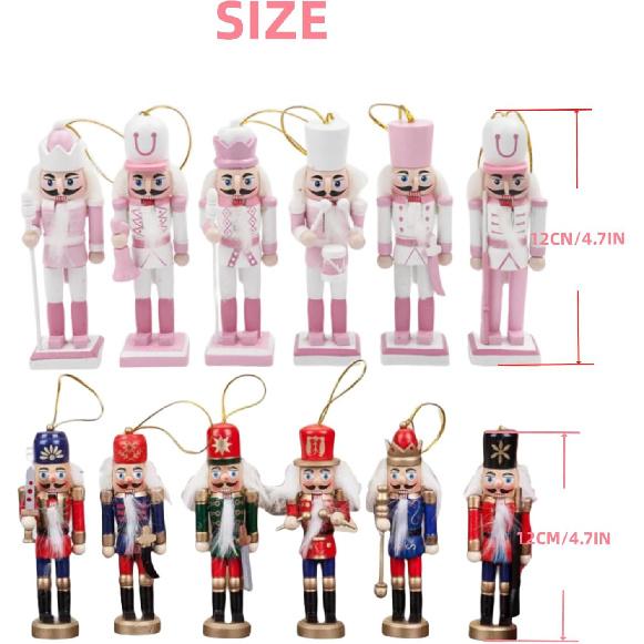 12 PCS Christmas Nutcracker Ornament Set, 4.7Inch Nutcrackers Tree Ornaments Set, Nutcracker Figures with Opening Mouths Christmas Decorations for