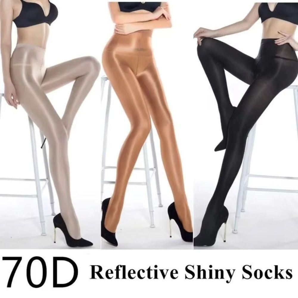 Tummy Control Oil Satin Tights 70D Reflective Satin Stockings Sports Fitness