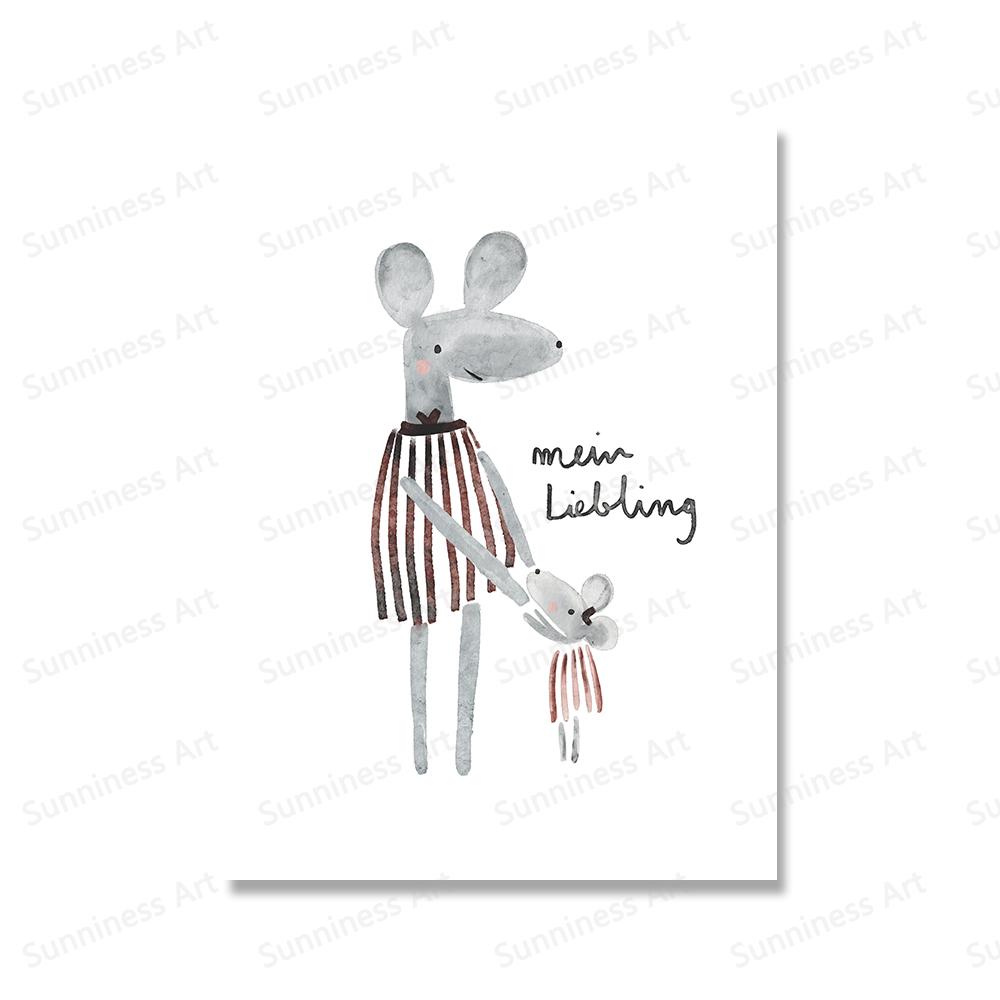 Lustige Tiere Kaninchen Gans Bär Katze Mädchen Blume Ballon Alphabet Poster Drucke Wand Kunst Leinwand Bilder für Baby Kinder Zimmer Dekor