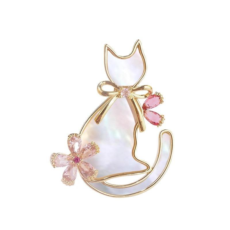 Cherry Blossom Kitten Brooch, A Fashionable and Cute Crystal Animal Brooch with A Niche Design Sense for Women