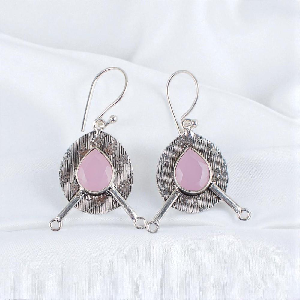 

Rose Chalcedony Gemstone 925 Sterling Silver Jewelry Handcrafted Earrings 1.86 EE-78-16
