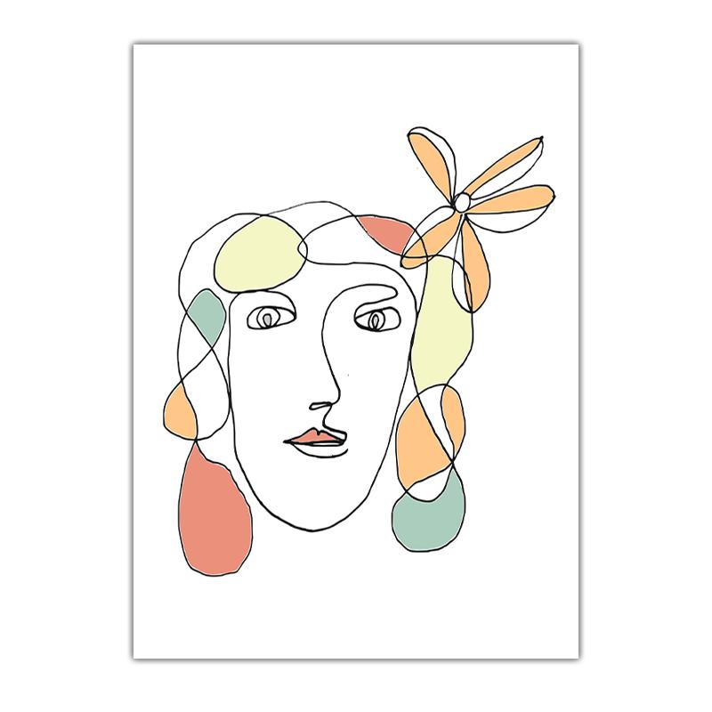 Abstract Wall Art Minimalist Line Art Female Portrait Sketch Canvas Painting Nordic Style for Bedroom Living Room Wall Decor