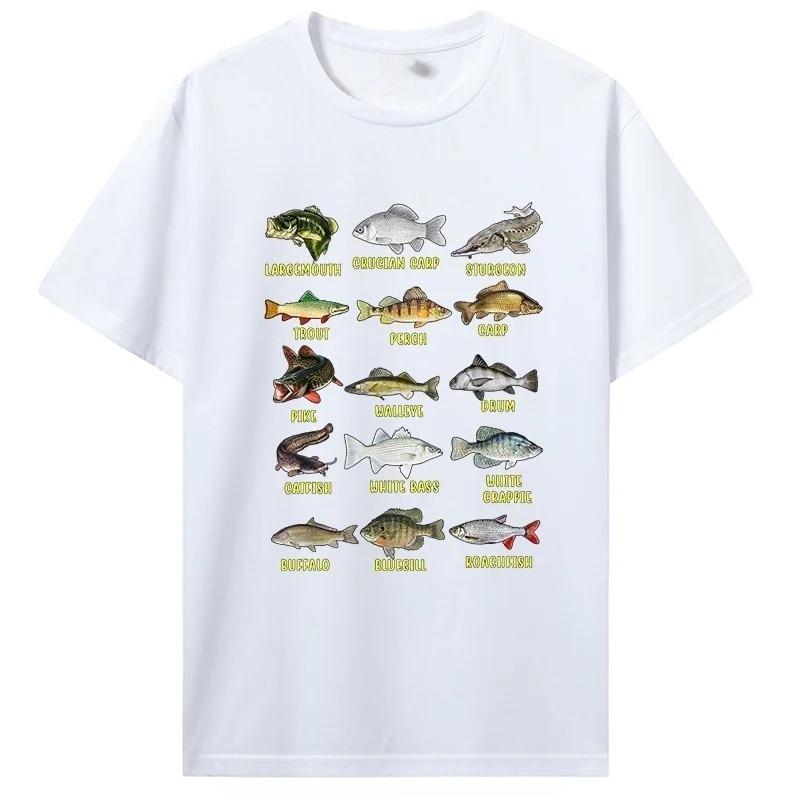 Types of Freshwater Fish Species Fishing Shirt Fishermen Shirt Graphic Oversized Unisex Fitness ONeck Tshirt Cotton Tops Tees