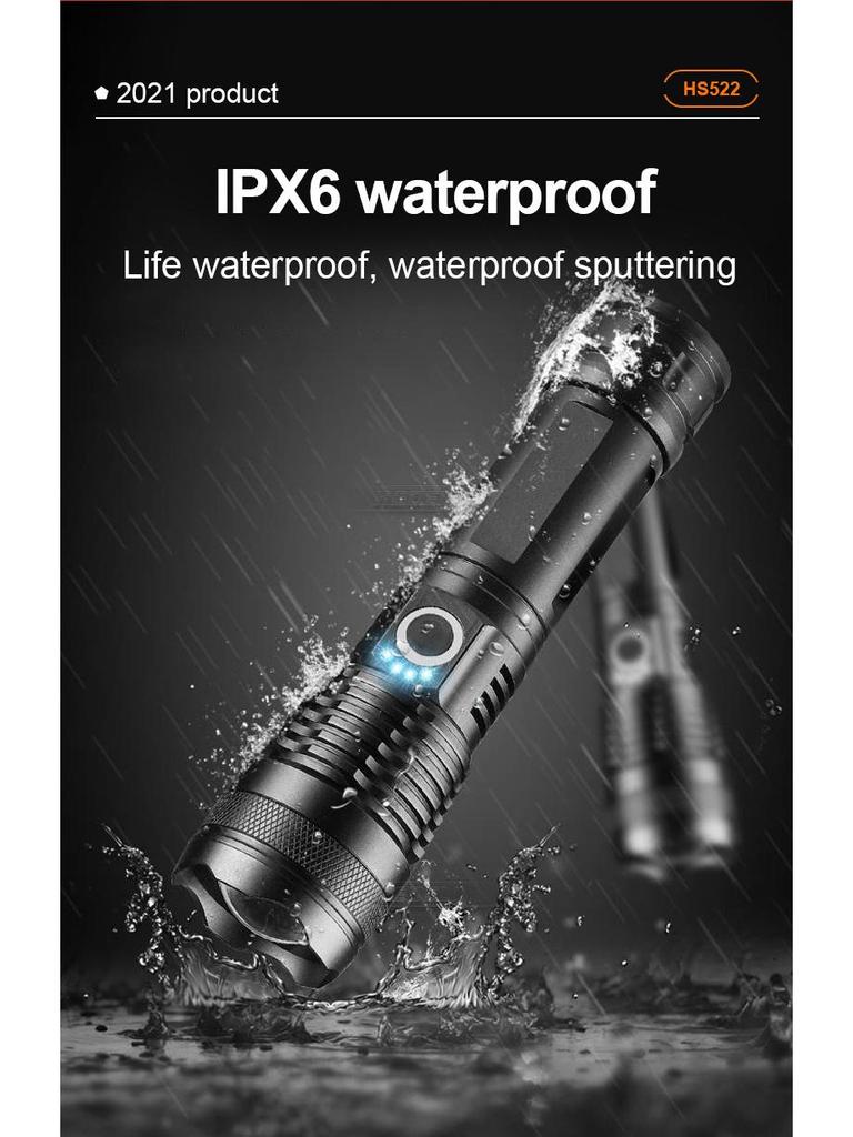 XHPp50 Aluminum Alloy Waterproof Flashlight with Telescopic Zoom & USB Charging