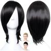 CaseEden Cosplay Wig, Smooth, Short, 40cm, Heat-Resistant, Black Hair, Includes 2 Wig Nets