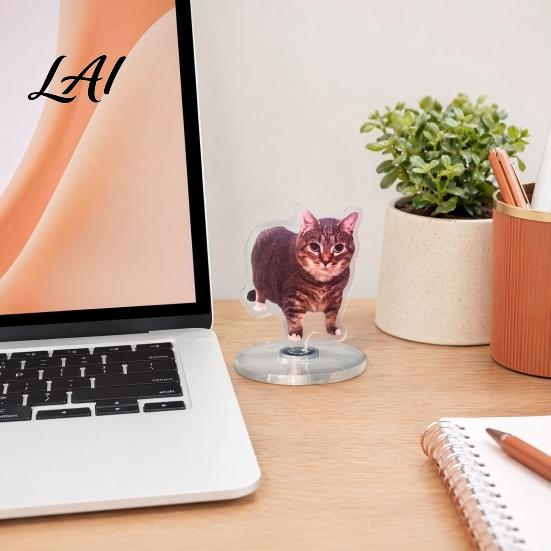 Artistic Home Decoration 2D Flat Rotating Acrylic Cat Sign for Car Dashboard Desk Decor Cute Print Office Ornament Tabletop Centerpiece with
