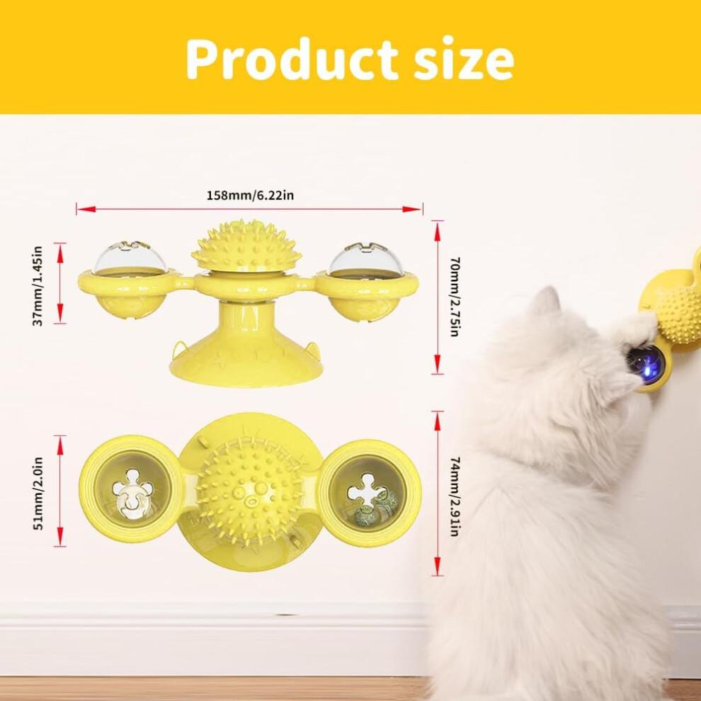 Interactive Windmill Cat Toy with Catnip, LED Light Ball, Fun Exercise Toy for Indoor Cats & Kittens - Yellow