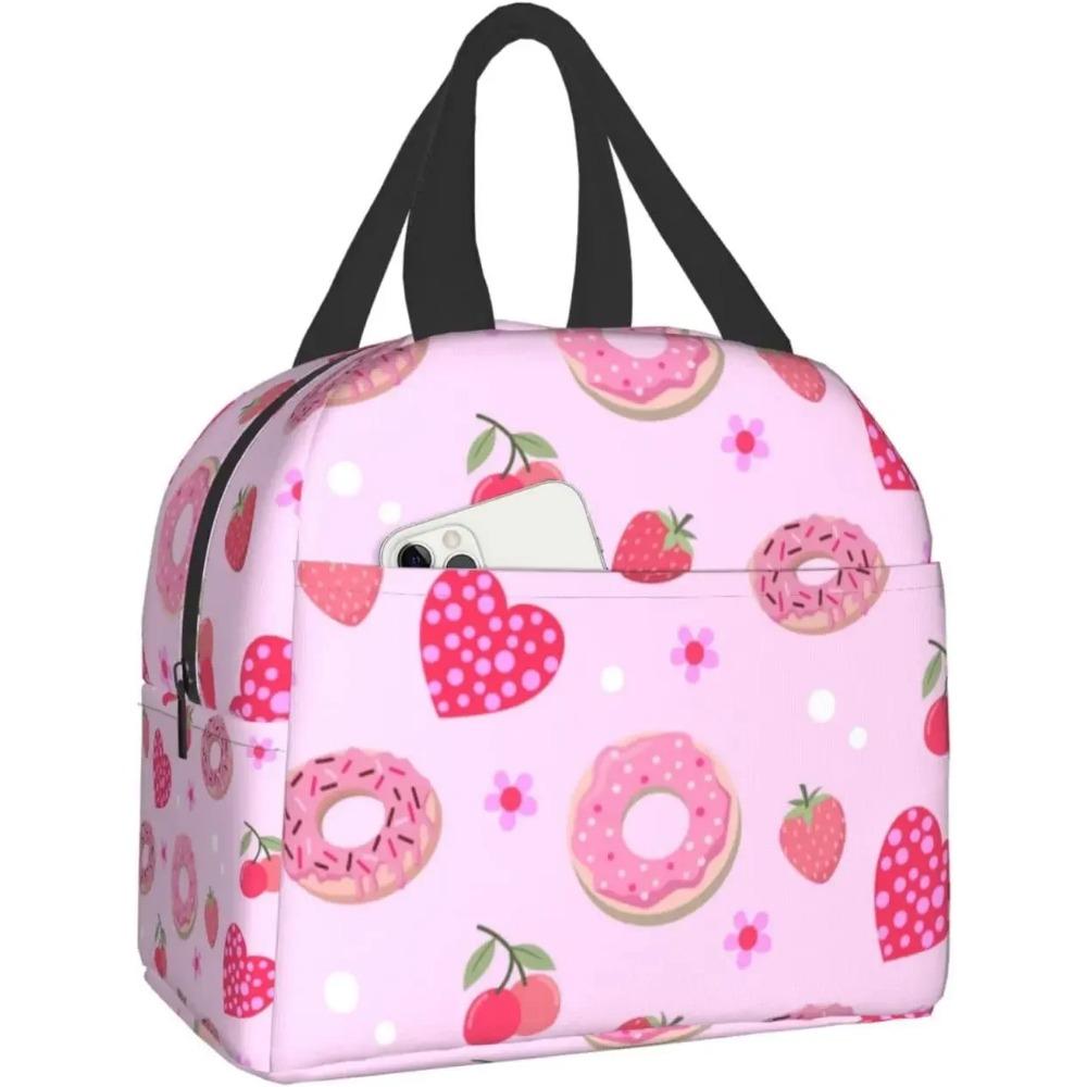 Geantă de prânz drăguță cu căpșuni și flori, cutie de prânz reutilizabilă pentru muncă, bento cooler, geantă reutilizabilă, cutii de picnic, recipiente izolate