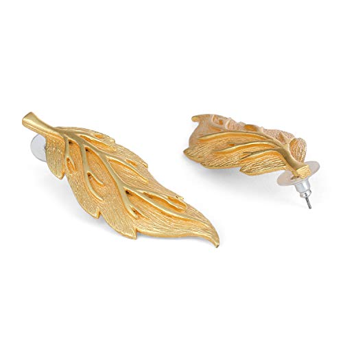 Estele Imitation Gold Tone Plated Metal Brass Leaf Model Earrings for Girls and Women