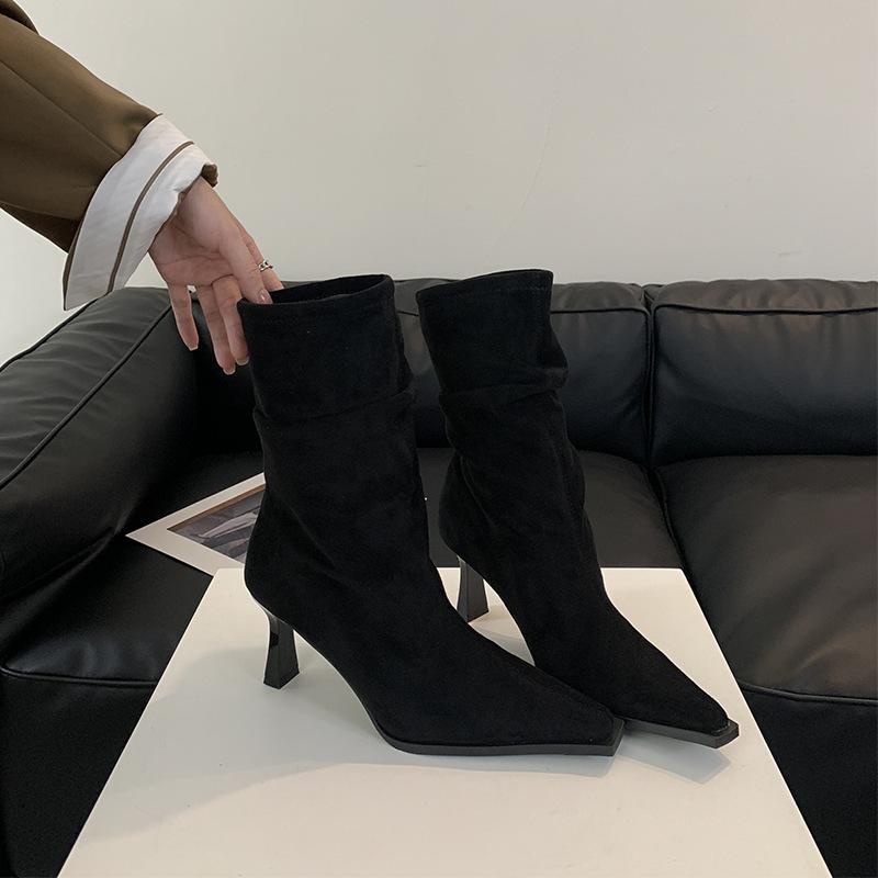 Pointed Short Boots Women's Thin Heel 2025 Sense New Autumn and Winter High Heel Medium Tube Thin Boots Women