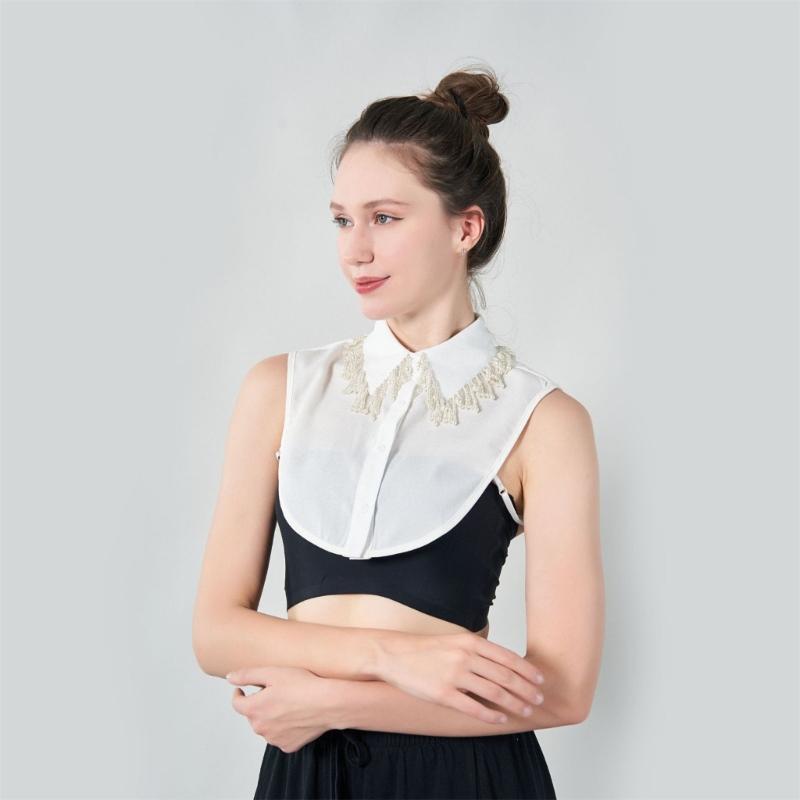 Jeweled Half Shirt False Collar Beaded Pearls Spread Lapel Versatile Art Collar Sweet Shawl False Decorative Shawl