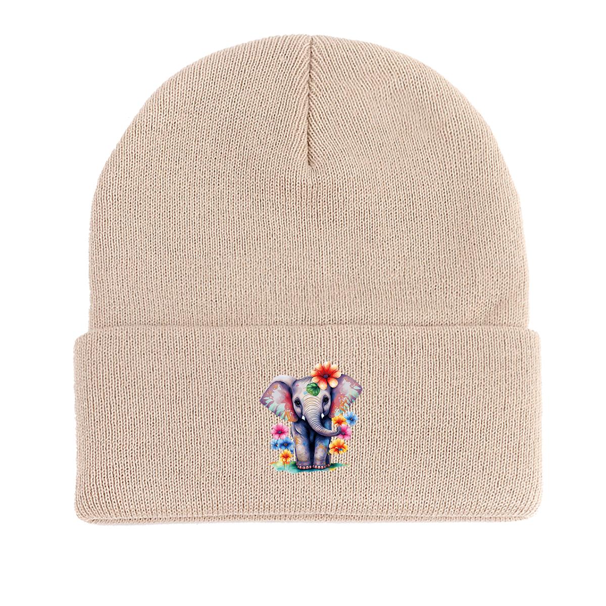 Теплая вязаная шапка с изображением слона и цветка — фото 11