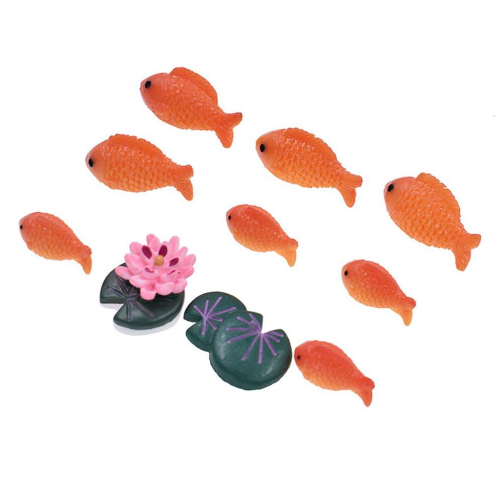 Accessories Lotus Flower,Leaf Goldfish Figurine Resin Crafts Pond Scene Miniature Fish Tank Decor