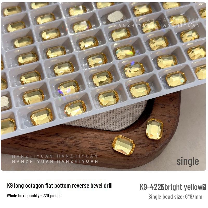 Nail Art Flatback K9 Crystal Glass Rhinestones - 6x8 Rectangle Octagon for DIY Press-On Nail Decorations