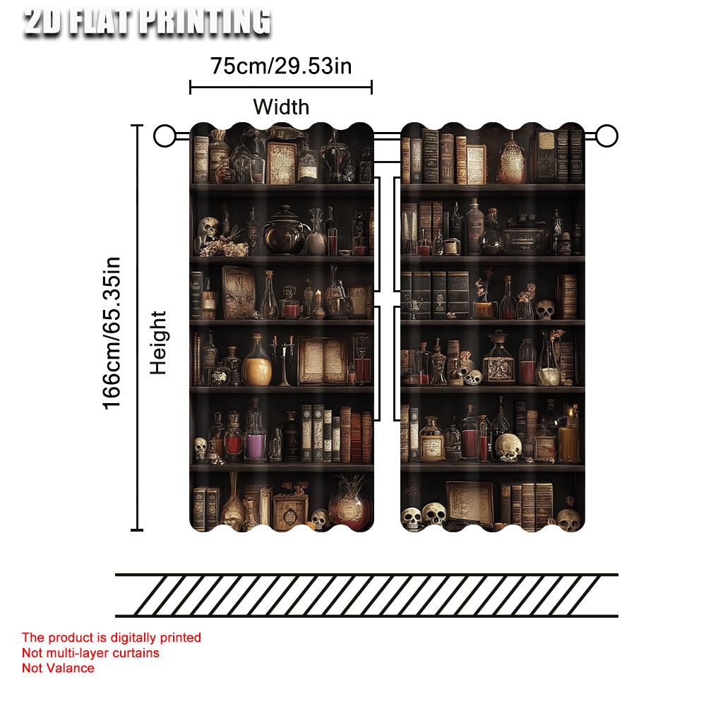 2pc, Drapes Bookshelf Skull Floral Candles Machine Washable Polyester,Without Electricity Family Party Suitable for Carnival