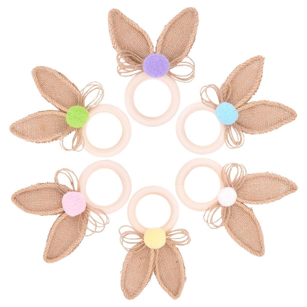 6 Pieces Wooden Easter Napkin Rings Spring Easter Table Settings Serviette Buckles Bohemian Easter Bunny Ear Napkin Ring