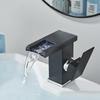 Black Tall LED Waterfall Basin Bathroom Faucet Deck Mounted Hot Cold Water Mixer Taps Three Color Change By Water Flow