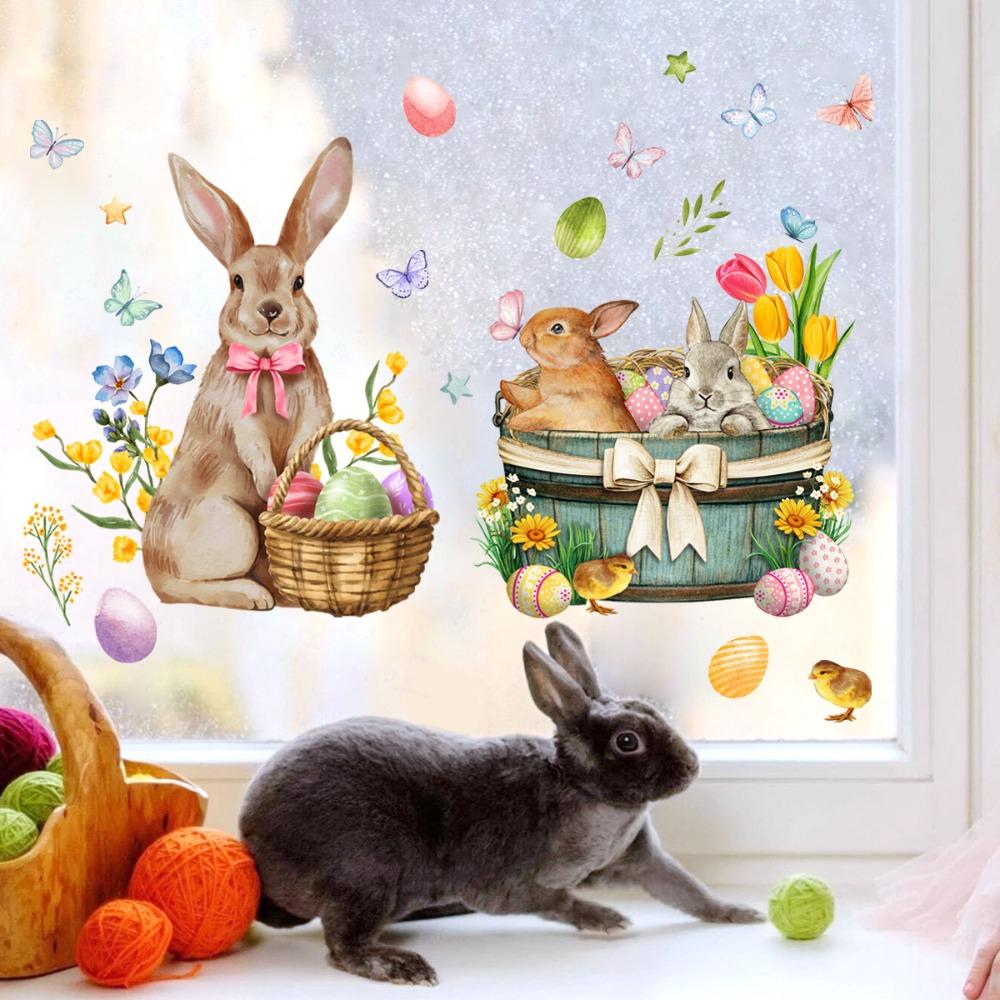 Easter Window Stickers Colorful Easter Eggs Glass Windows Static Sticker wall Decals Decoration Spring Party Gift for Kids Room