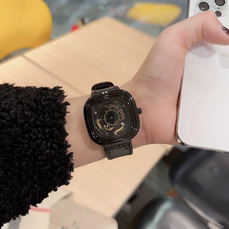 

Винтажные персонализированные часы из воловьей кожи с кварцевым механизмом, квадратные популярные часы с настоящим ремнем