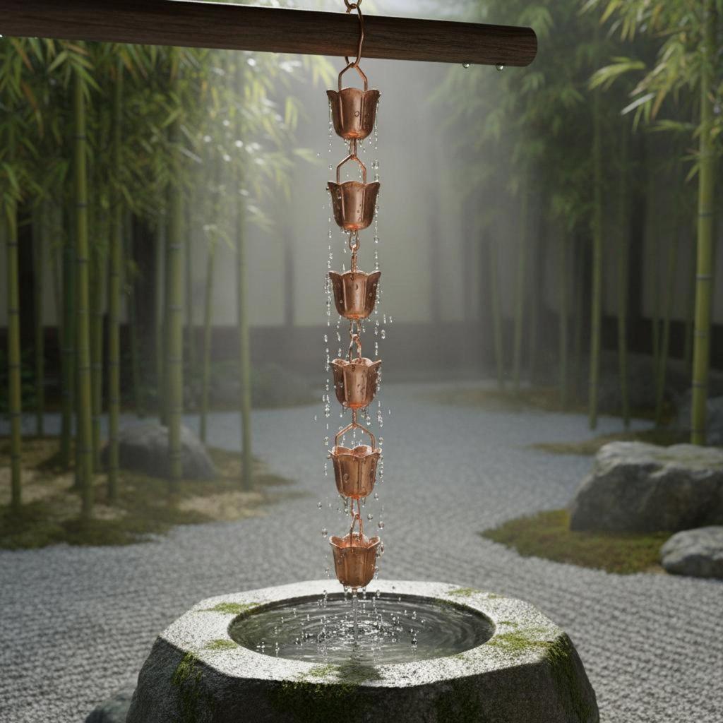 Rain Chain Artistic Design Japanese Weather Resistant Roof Drainage for Courtyard,