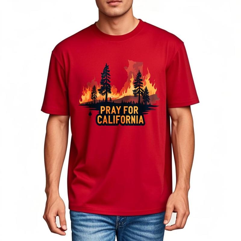 Oversized Summer Man T Shirt California Fire Silhouette Trees Prayer Short Sleeve Comfortable Round Neck Tee Shirt S