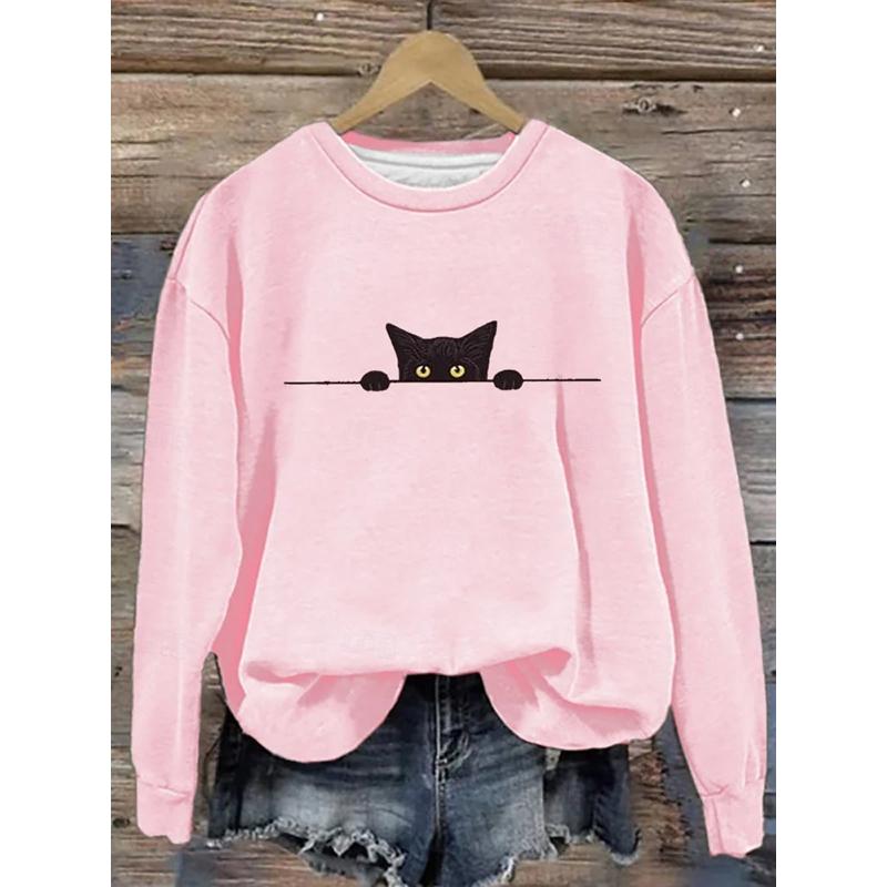 Women's Pullover Graphic Animal Cat Fashion Casual Long Sleeve Crew Neck Regular Tops Street Dailywear Casual Print Fall Winter