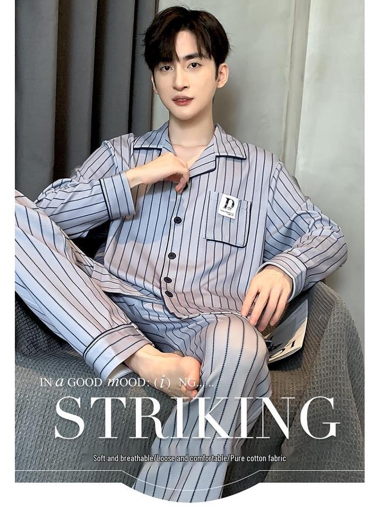 Men's Long Sleeve Cotton Pajama Set - Plus Size, Wearable Outdoors, Lightweight for Spring, Autumn, and Winter