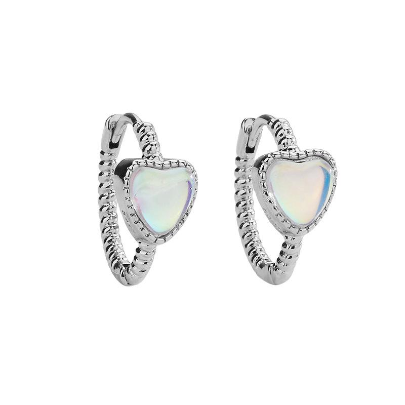 Symphony Moonstone Love Earrings Exquisite And Sweet Pure Thread Diamond-Set Peach Heart Ear Buckle Spot