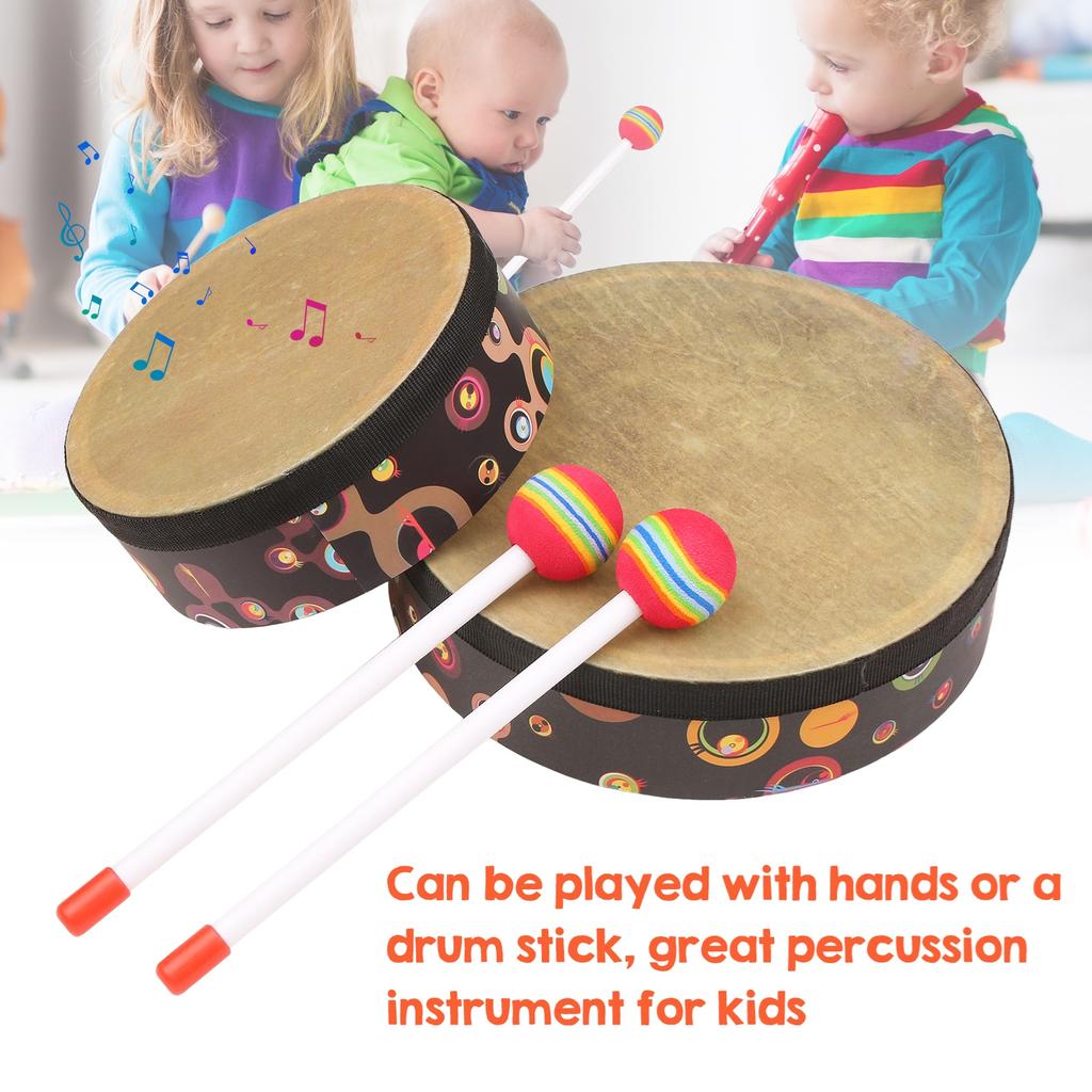 Hand Drum Orff Music Percussion Instrument Portable Drum Instrument with Drumstick 6in
