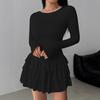 Bequemes dehnbares Bodycon-Kleid für Damen, Stufenkleid mit Rüschensaum und ausgestellten Ärmeln, Schickes Minikleid für den ganzen Tag & Veranstaltungen