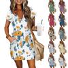 Women's Summer V-Neck Short Sleeve Drawstring With Pocket Floral Print Casual Dresses