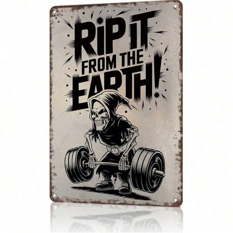 

Vintage Metal Poster Man Lifting Barbell Gym Wall Art Decor