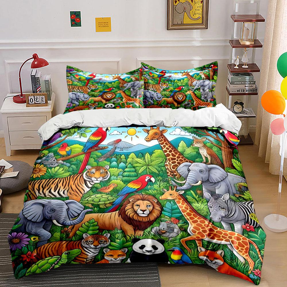 "Wildlife-Themed Jungle Decoration Set" Kid's and Adults' Bedroom Decor, Exquisite Three-piece Bedding Set Gift