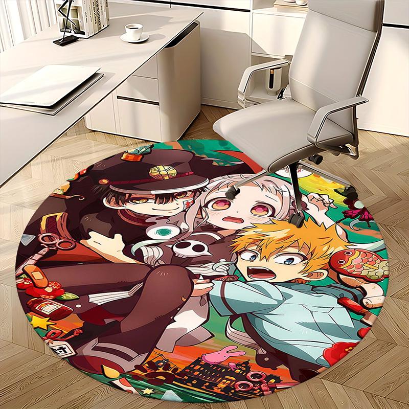1pc Anime Cartoon Design Round Carpet  Office Chair Mat, NonSlip Rug for Home Decor, Living Room